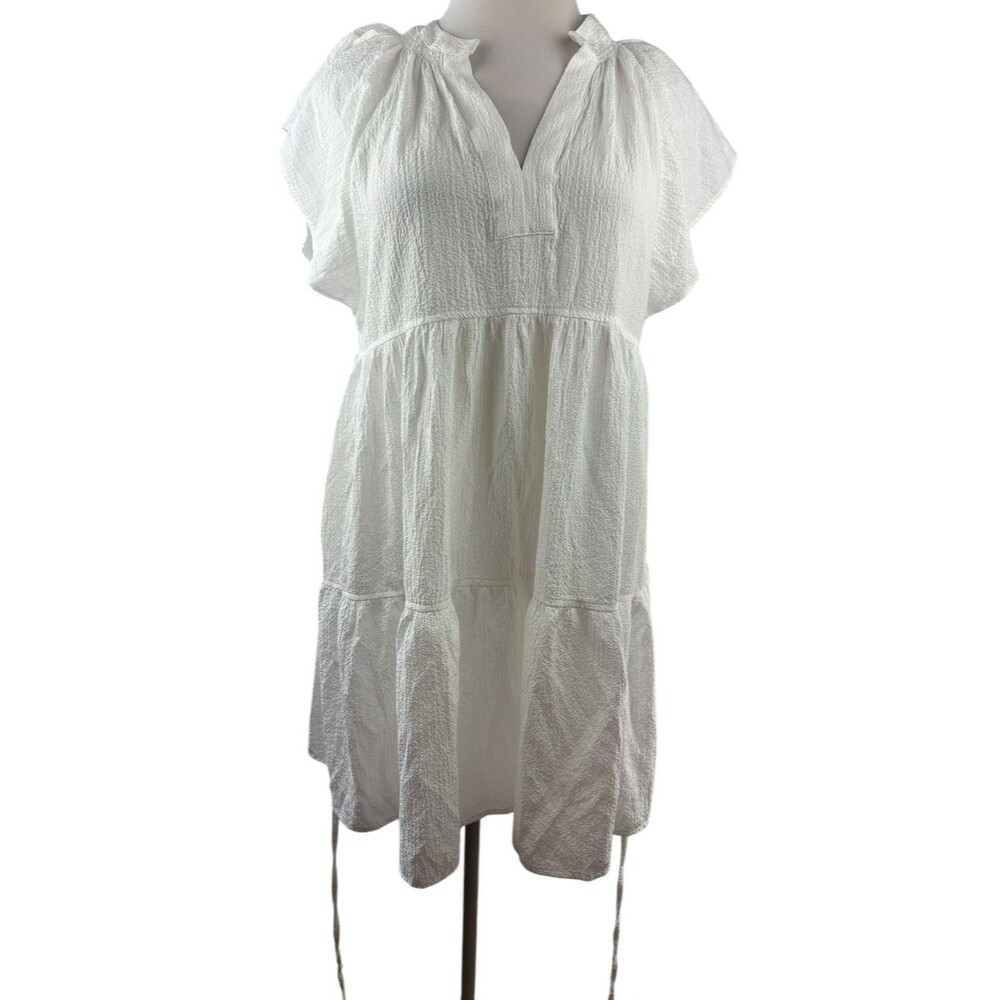Calvin Klein A-Line Textured Tie Waist Mini Dress White Sheer Gauze Plus Size 16 - Picture 1 of 11